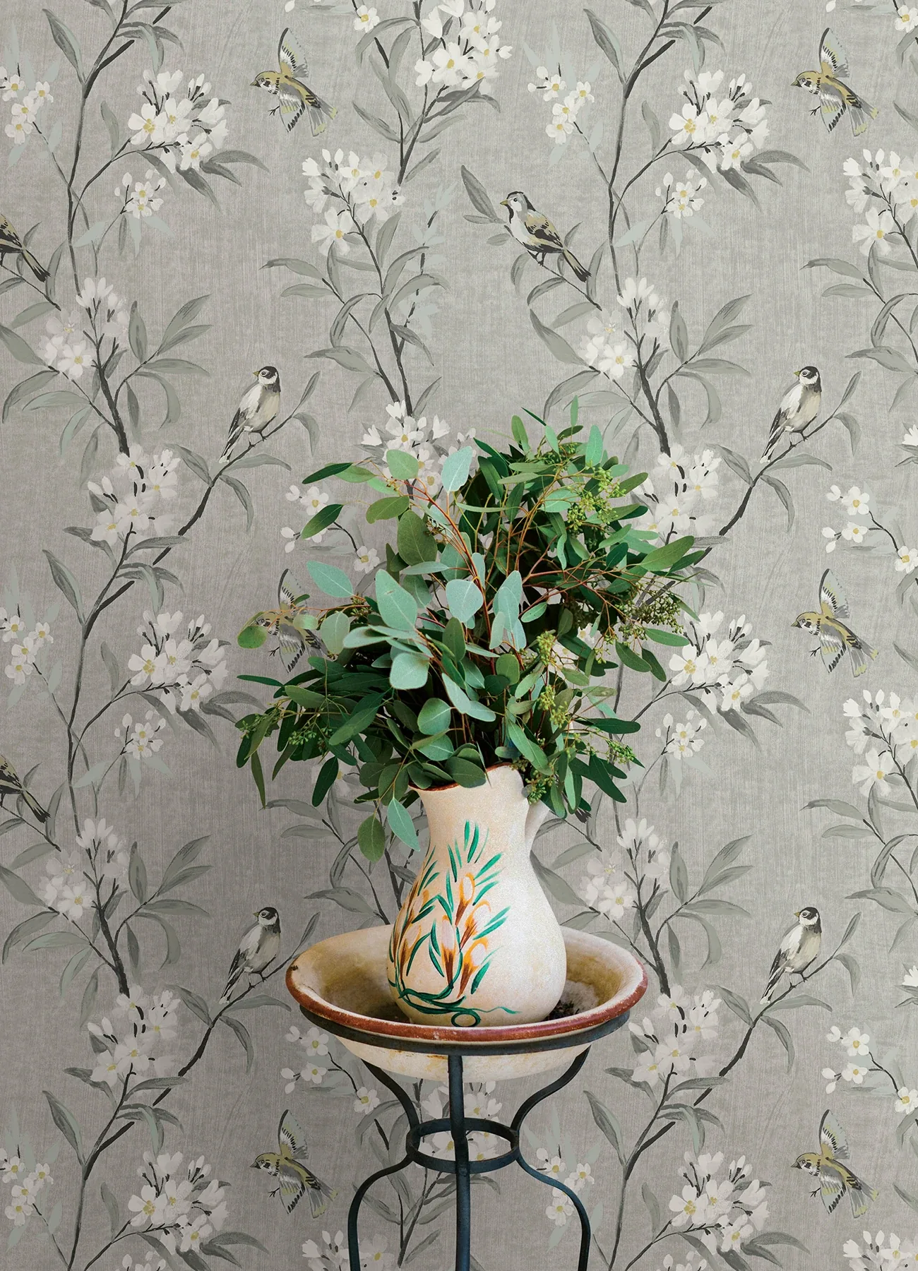 Brewster Home Fashions Tea Olive Gray Finch Frolic Wallpaper - SKU 4169-83141