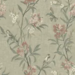 Brewster Home Fashions Tea Olive Green Finch Frolic Wallpaper - SKU 4169-83138