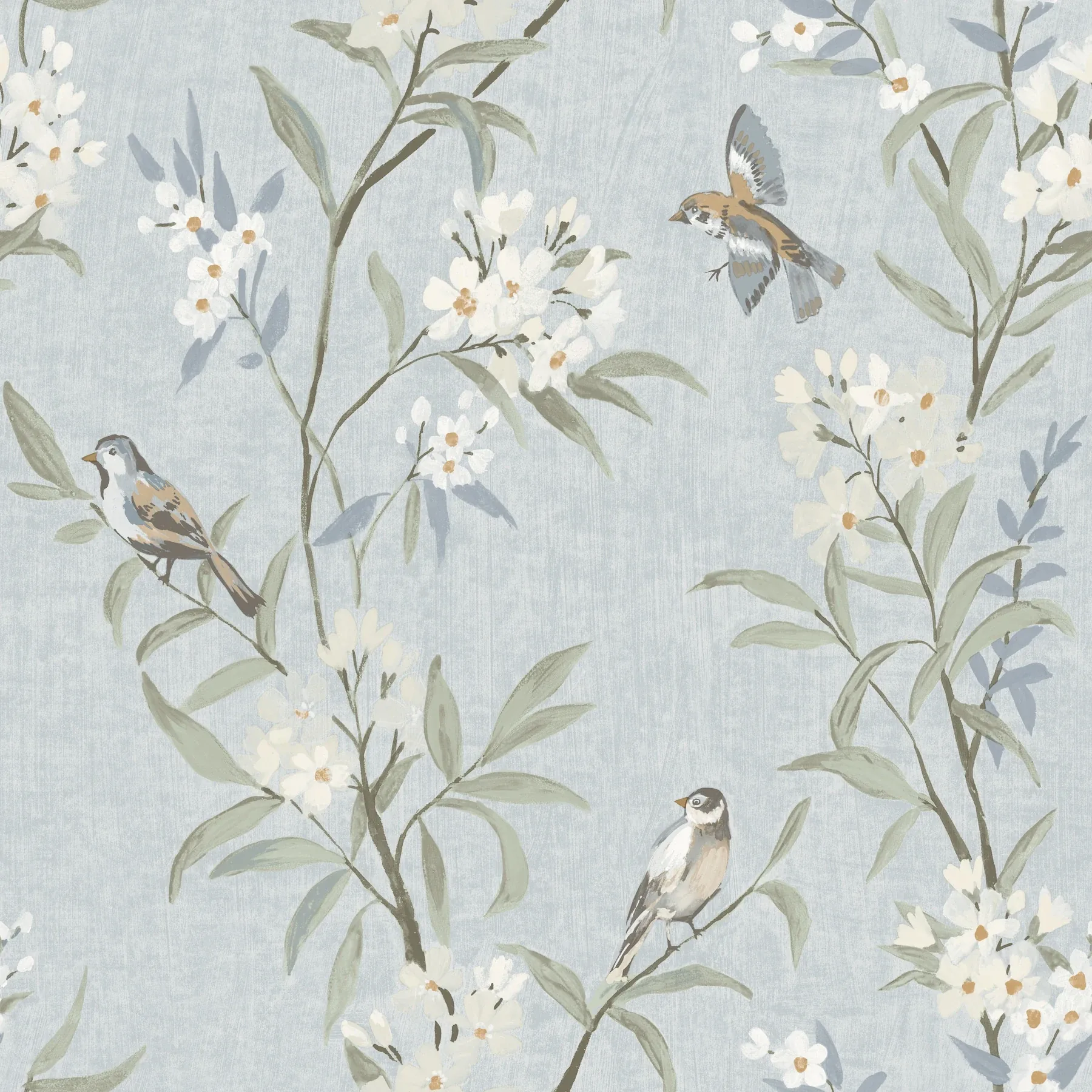 4169-83140 | Tea Olive Light Blue Finch Frolic Wallpaper