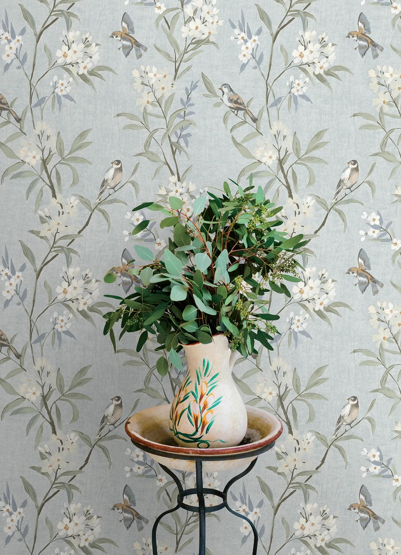 Brewster Home Fashions Tea Olive Light Blue Finch Frolic Wallpaper - SKU 4169-83140