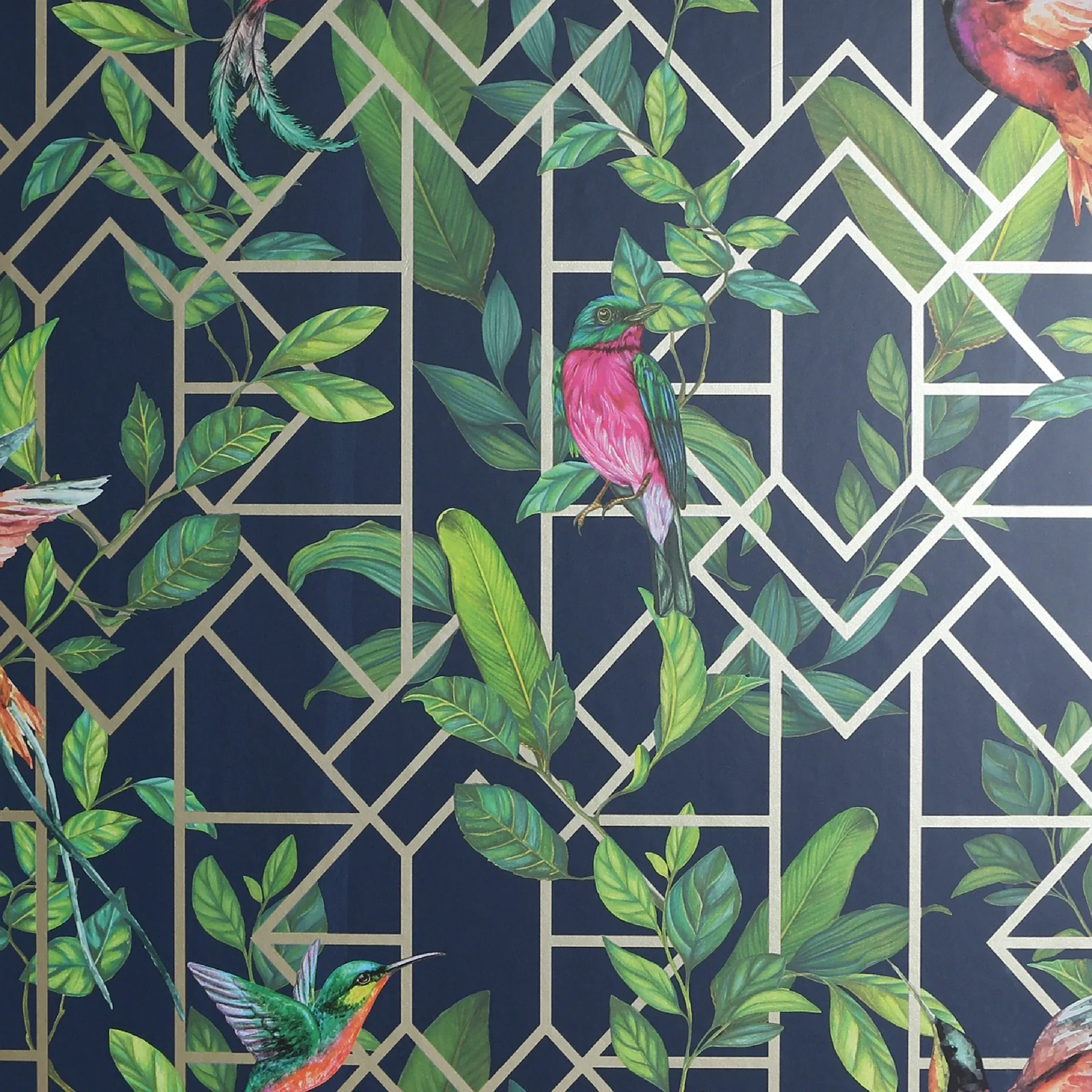 Brewster Home Fashions Thelma Navy Tropical Deco Wallpaper - SKU AH908003