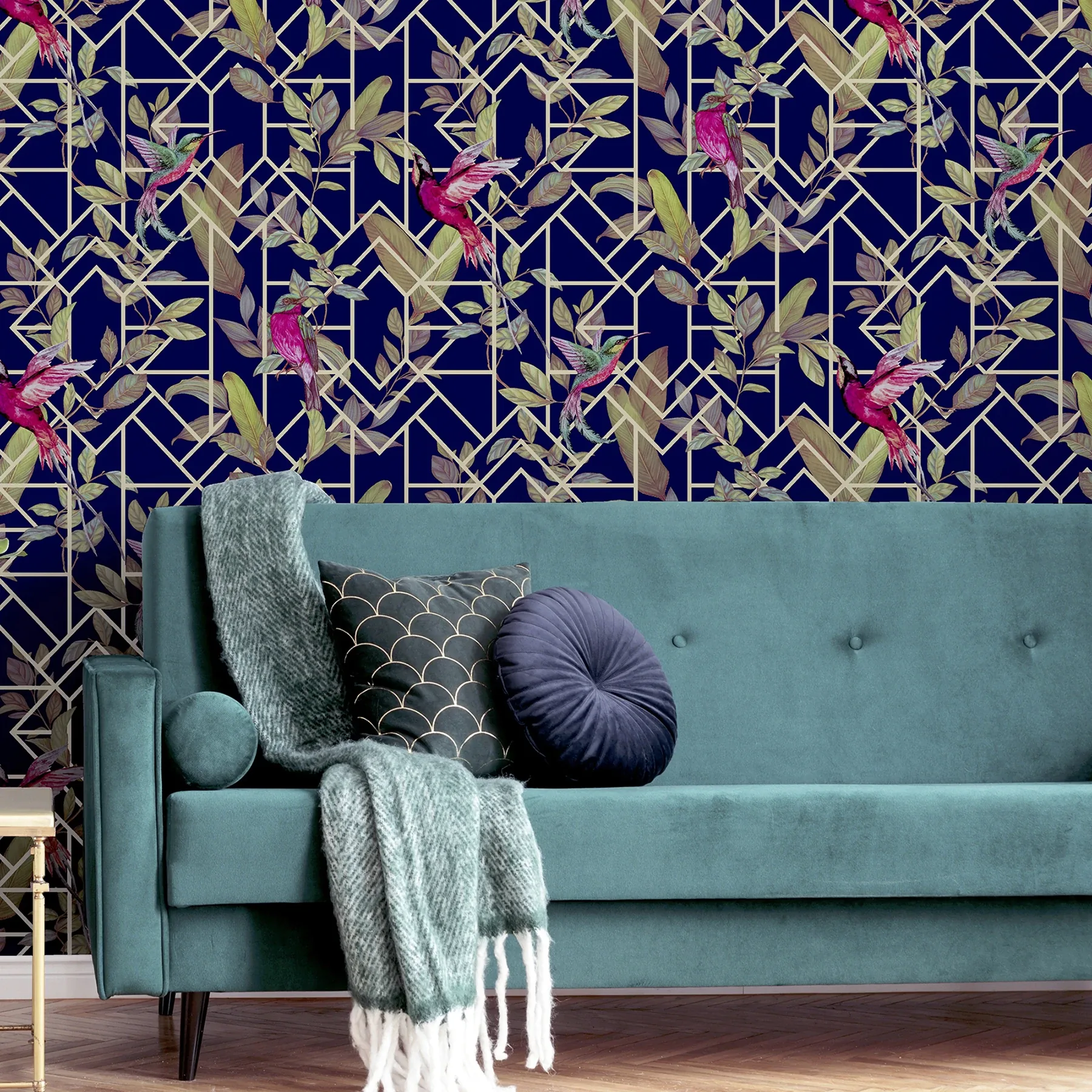 Brewster Home Fashions Thelma Navy Tropical Deco Wallpaper | Wallpaper Twins Brewster Home Fashions Thelma Navy Tropical Deco Wallpaper - SKU AH908003