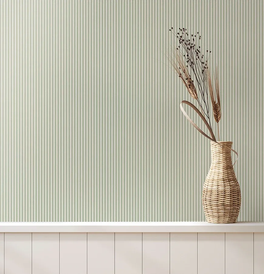 Brewster Home Fashions Ticking Light Green Stripe Wallpaper - SKU 4164-M1846