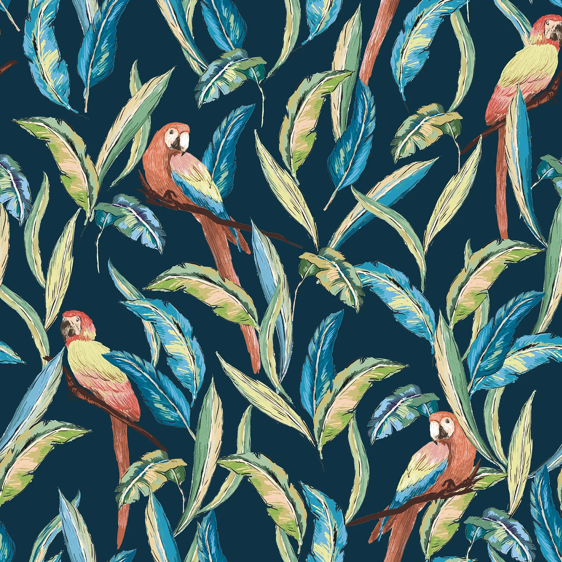 Brewster Home Fashions Timor Indigo Parrot Wallpaper - SKU WLD53117W