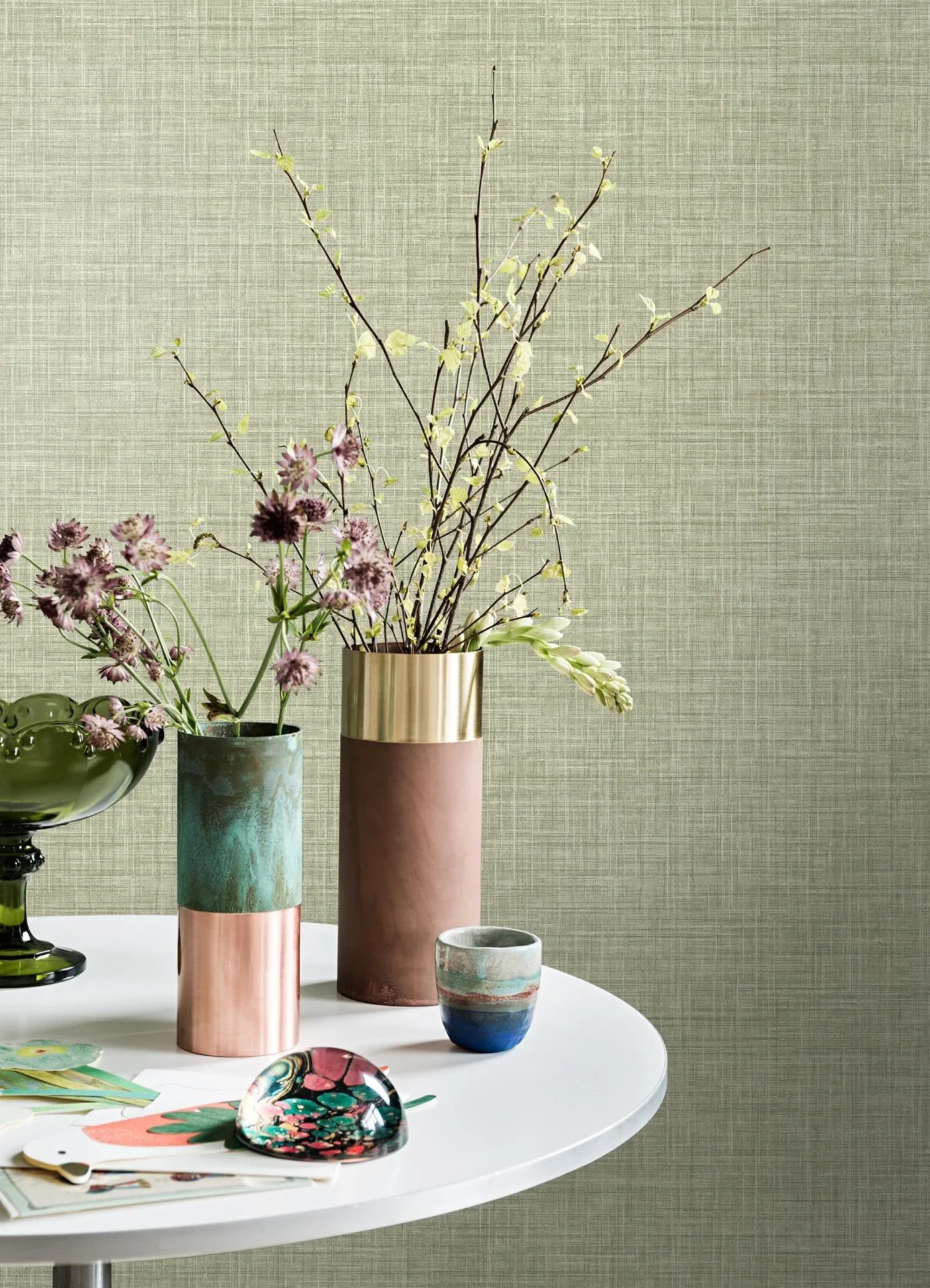 Brewster Home Fashions Tuckernuck Green Faux Linen Wallpaper - SKU 4157-25792