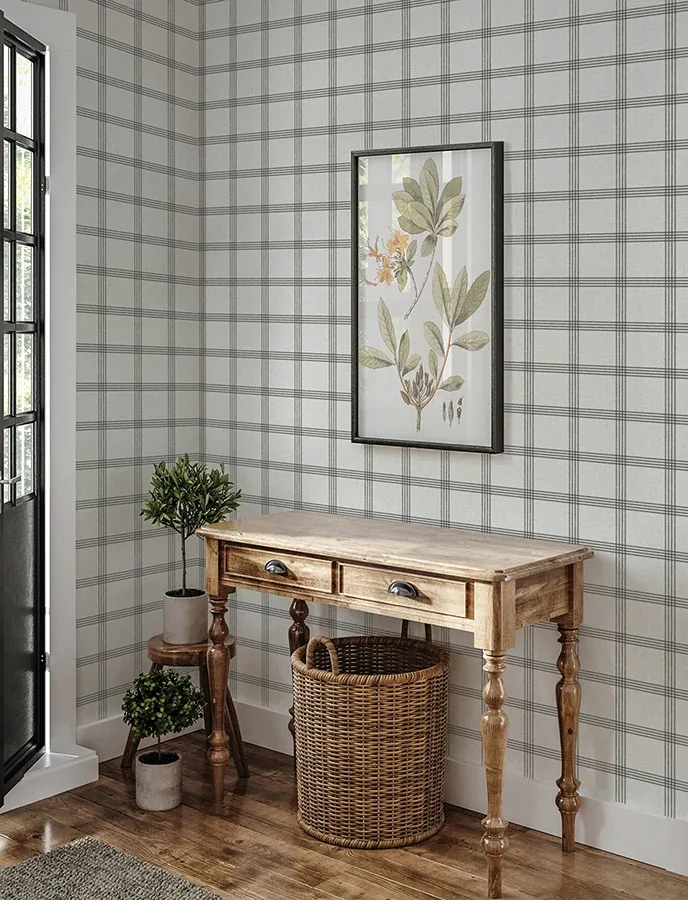 Brewster Home Fashions Twain Charcoal Plaid Wallpaper | Wallpaper Twins Brewster Home Fashions Twain Charcoal Plaid Wallpaper - SKU 4134-26997