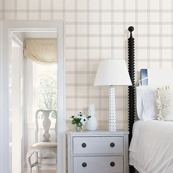 Brewster Home Fashions Twain Dove Plaid Wallpaper | Wallpaper Twins Brewster Home Fashions Twain Dove Plaid Wallpaper - SKU 3115-24478
