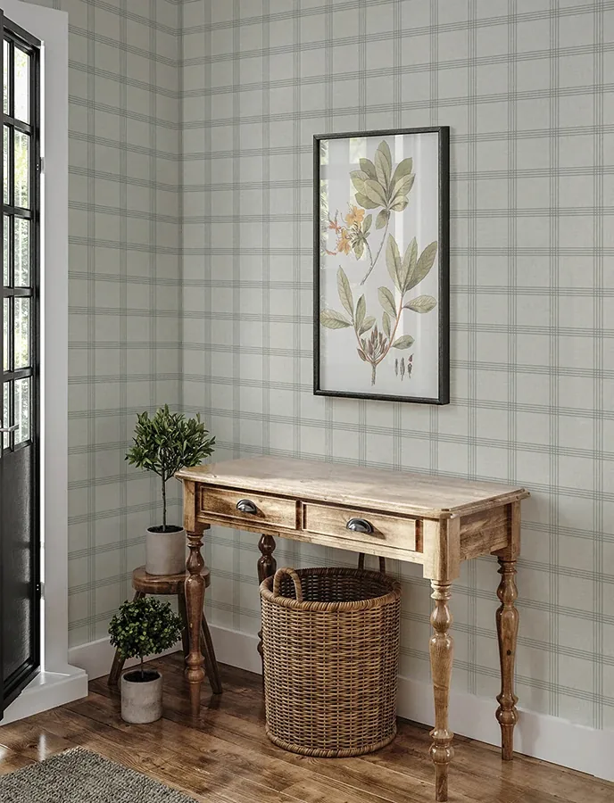 Brewster Home Fashions Twain Dove Plaid Wallpaper | Wallpaper Twins Brewster Home Fashions Twain Dove Plaid Wallpaper - SKU 4134-24478