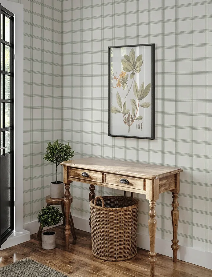 Brewster Home Fashions Twain Green Plaid Wallpaper | Wallpaper Twins Brewster Home Fashions Twain Green Plaid Wallpaper - SKU 4134-26996