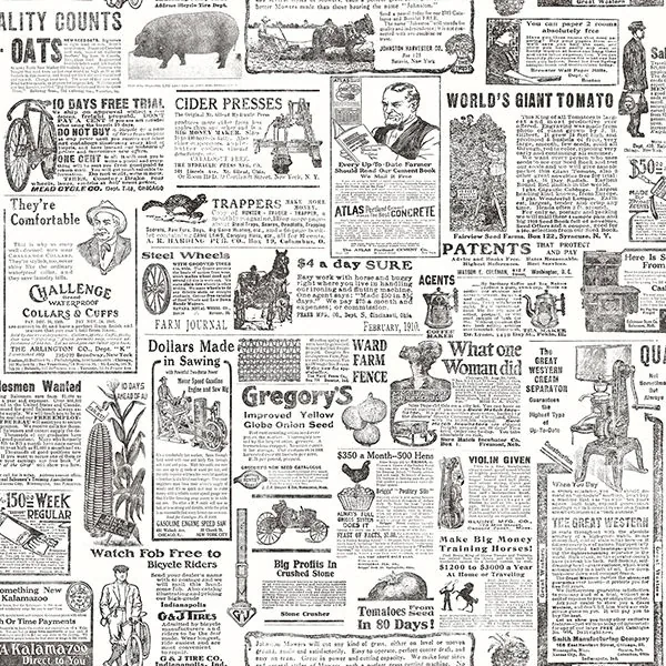 Brewster Home Fashions Underwood Black Vintage Newspaper Wallpaper - SKU 3119-13081
