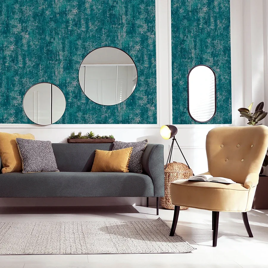 Brewster Home Fashions Velour Teal Distressed Wallpaper - SKU AH904005