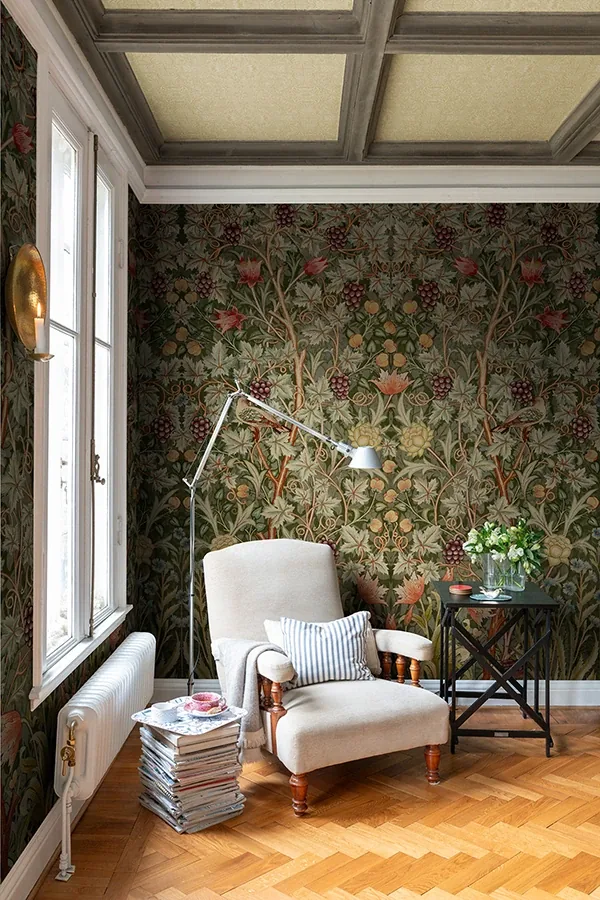 Brewster Home Fashions Vine Embroidery Dark Green Wall Mural | Wallpaper Twins Brewster Home Fashions Vine Embroidery Dark Green Wall Mural - SKU 4171-HT84003