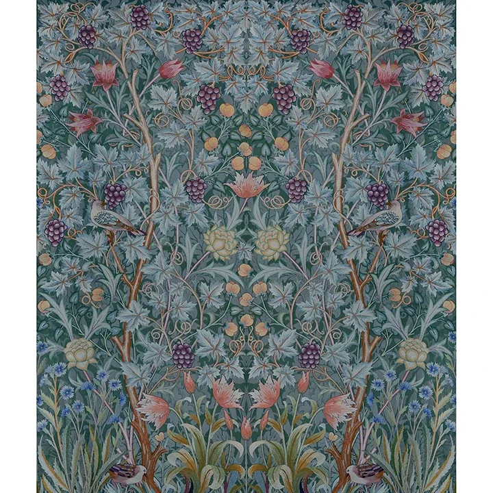 4171-HT84002 | Vine Embroidery Teal Wall Mural
