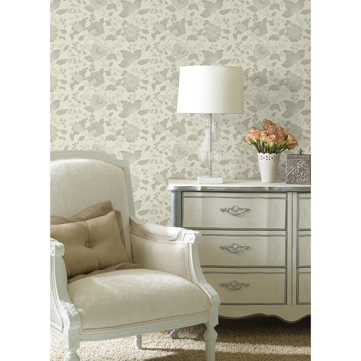 Brewster Home Fashions Vittoria White Floral Wallpaper - SKU 4058-24844