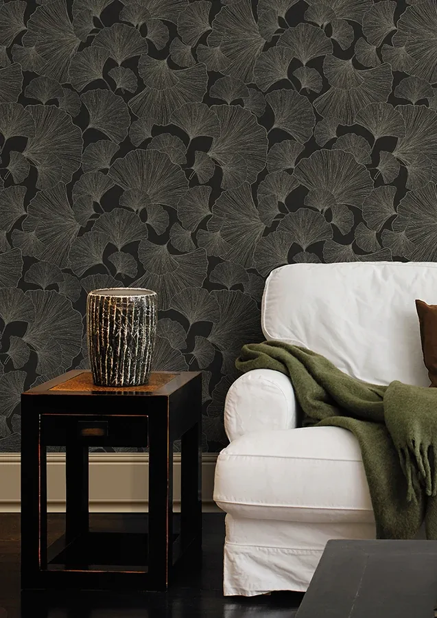 Brewster Home Fashions Waft Black Ginkgo Wallpaper - SKU RH462234