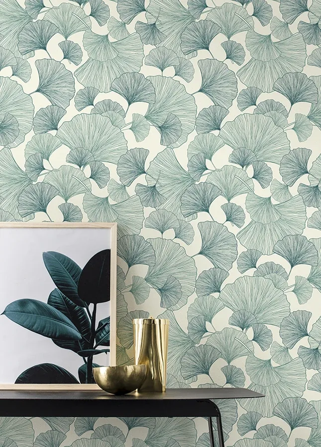 Brewster Home Fashions Waft Teal Ginkgo Wallpaper - SKU RH407662