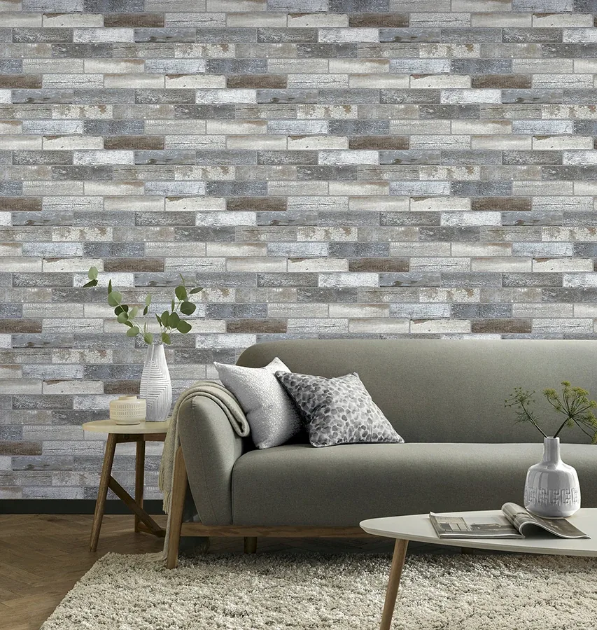 Brewster Home Fashions Wallace Grey Wood Tile Wallpaper | Wallpaper Twins Brewster Home Fashions Wallace Grey Wood Tile Wallpaper - SKU AH908908
