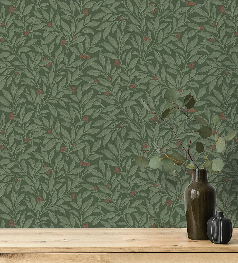Brewster Home Fashions Winter Berry Evergreen Vine Wallpaper | Wallpaper Twins Brewster Home Fashions Winter Berry Evergreen Vine Wallpaper - SKU 4164-M1844