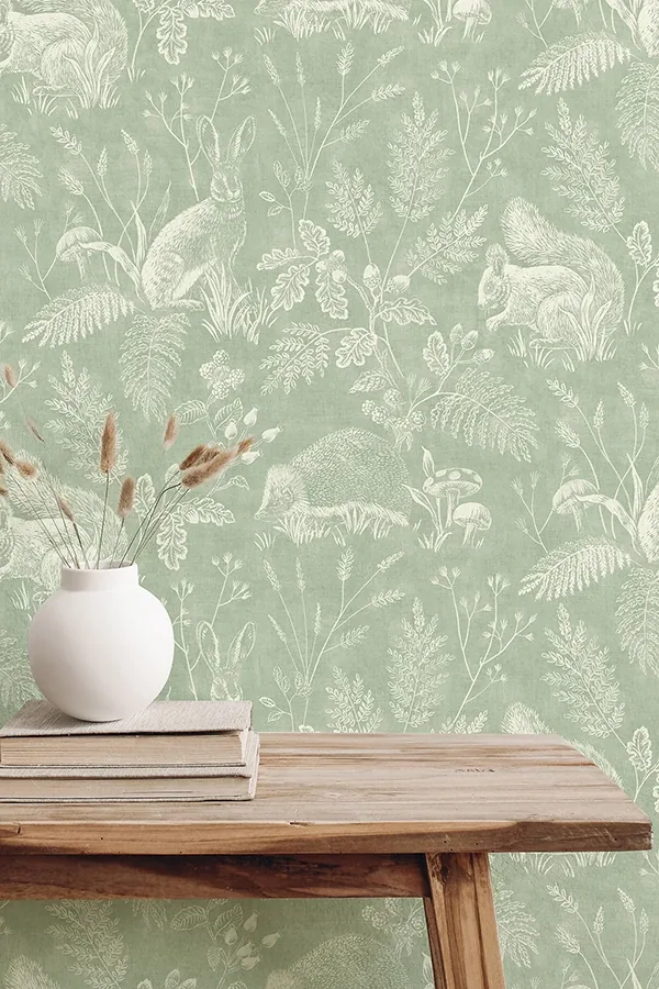 4164-M1801 | Woodland Green Toile Wallpaper