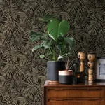 Brewster Home Fashions Yumi Black Palm Leaf Wallpaper | Wallpaper Twins Brewster Home Fashions Yumi Black Palm Leaf Wallpaper - SKU 4035-832143