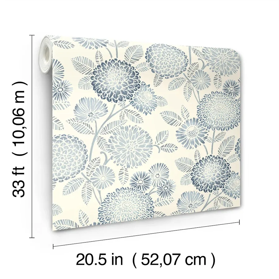 Brewster Home Fashions Zalipie Blue Floral Trail Wallpaper - SKU 3125-72328