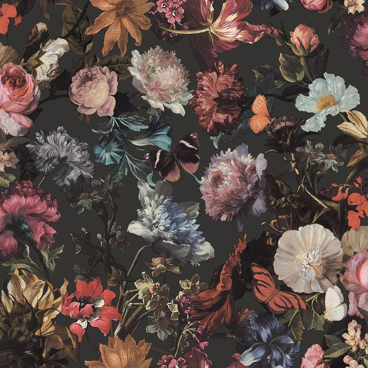 DD139172 | Zarinda Dark Grey Flowers Wallpaper