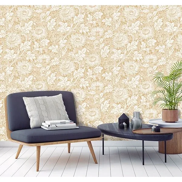 Brewster Home Fashions Zinnia Mustard Floral Wallpaper | Wallpaper Twins Brewster Home Fashions Zinnia Mustard Floral Wallpaper - SKU 2900-42528