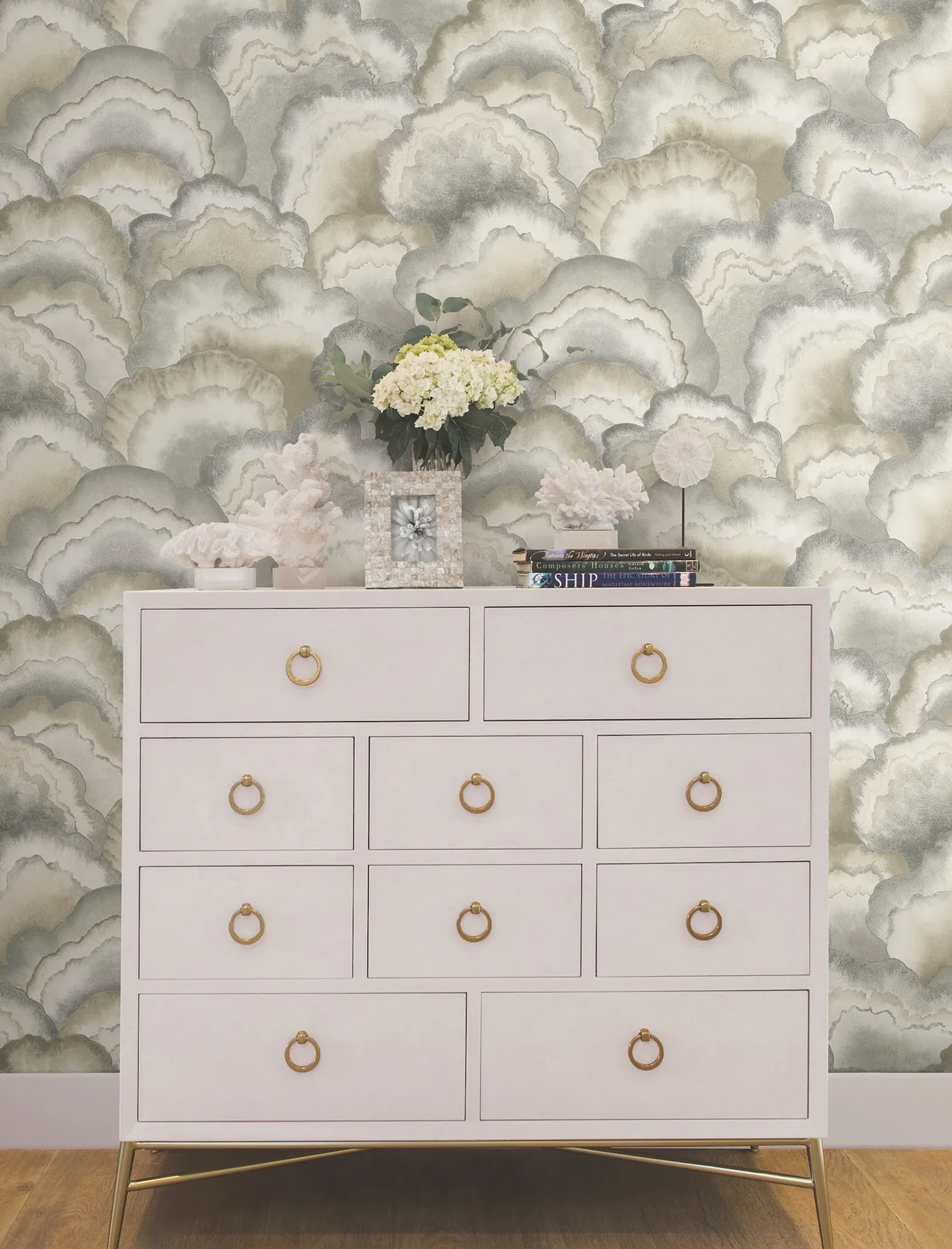 York Designer Series Abalone Fans Smokey Peel & Stick Wallpaper - SKU PSW1615RL