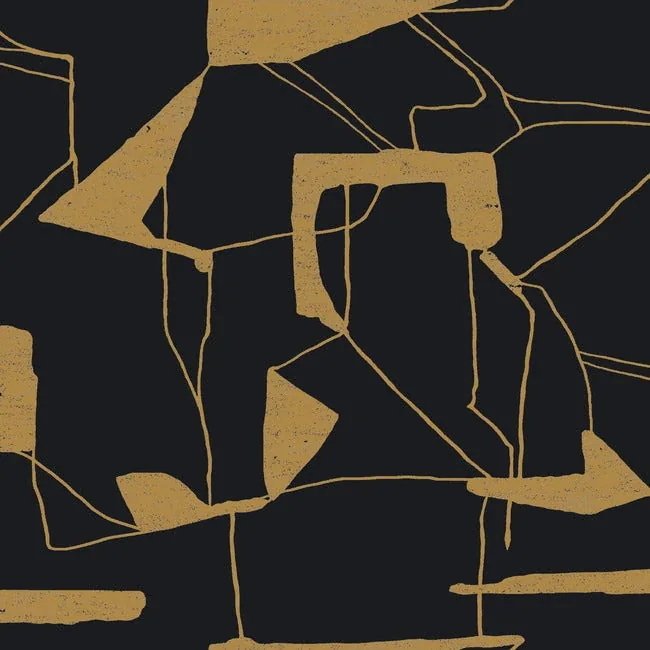York Designer Series Abstract Geo Black & Gold Wallpaper - SKU MD7115
