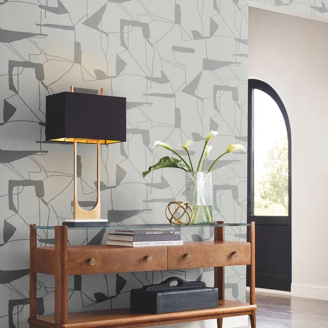York Designer Series Abstract Geo Fog & Silver Wallpaper - SKU MD7111