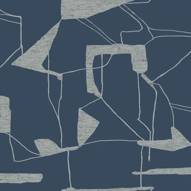 MD7112 | Abstract Geo Navy & Silver Wallpaper