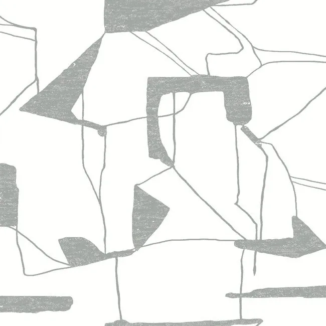 York Designer Series Abstract Geo White & Silver Wallpaper - SKU MD7114