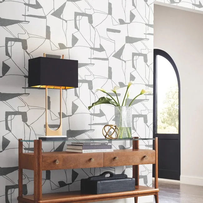 York Designer Series Abstract Geo White & Silver Wallpaper | Wallpaper Twins York Designer Series Abstract Geo White & Silver Wallpaper - SKU MD7114