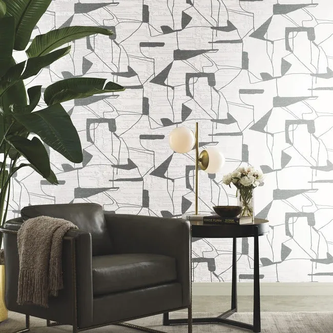York Designer Series Abstract Geo White & Silver Wallpaper | Wallpaper Twins York Designer Series Abstract Geo White & Silver Wallpaper - SKU MD7114