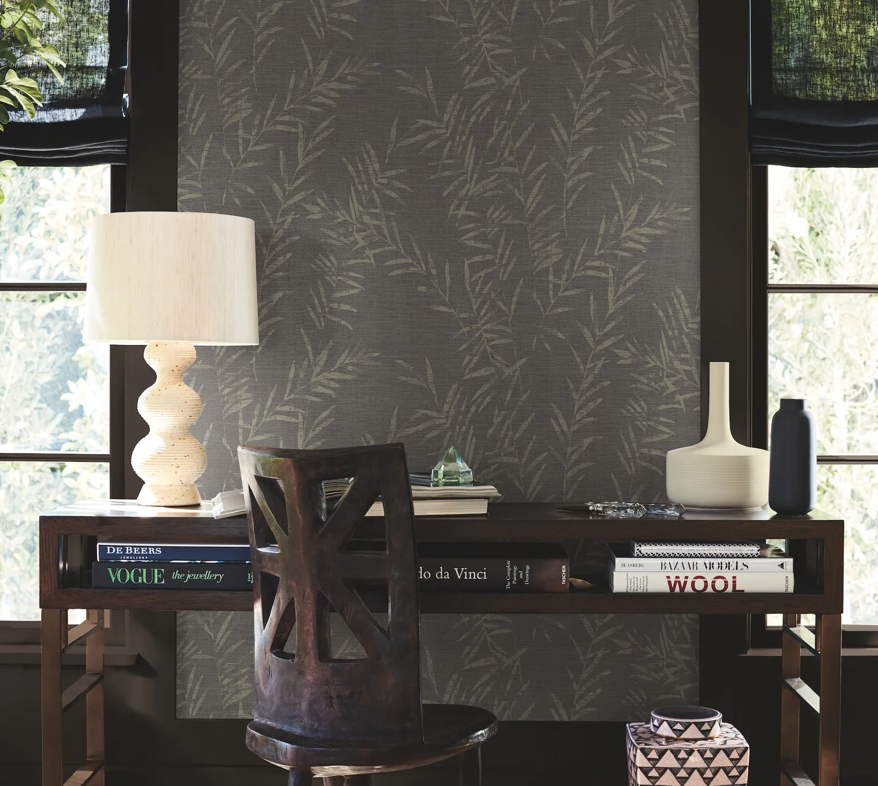 York Designer Series Allerton Bamboo Black Wallpaper - SKU AB3061