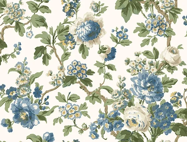 VP1352 | Beatrix Blue Vintage Floral Wallpaper