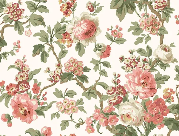 VP1351 | Beatrix Coral Vintage Floral Wallpaper