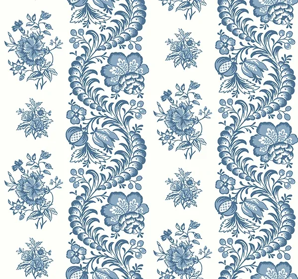York Designer Series Beaumont Blue Floral Stripe Wallpaper - SKU VP1302