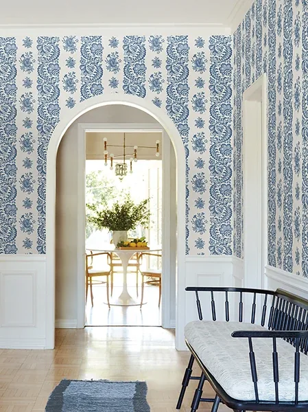 York Designer Series Beaumont Blue Floral Stripe Wallpaper - SKU VP1302