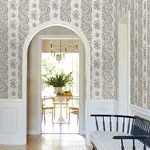 York Designer Series Beaumont Charcoal Floral Stripe Wallpaper | Wallpaper Twins York Designer Series Beaumont Charcoal Floral Stripe Wallpaper - SKU VP1303