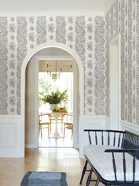 York Designer Series Beaumont Charcoal Floral Stripe Wallpaper | Wallpaper Twins York Designer Series Beaumont Charcoal Floral Stripe Wallpaper - SKU VP1303