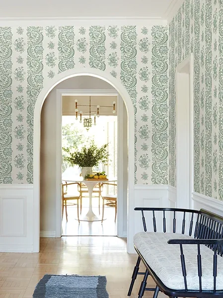 York Designer Series Beaumont Green Floral Stripe Wallpaper | Wallpaper Twins York Designer Series Beaumont Green Floral Stripe Wallpaper - SKU VP1301