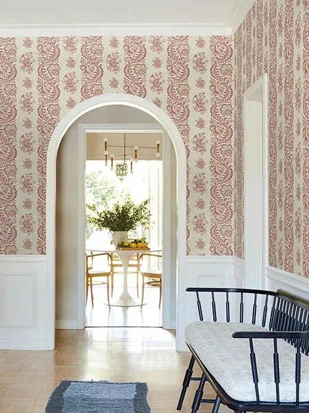 York Designer Series Beaumont Ruby Floral Stripe Wallpaper | Wallpaper Twins York Designer Series Beaumont Ruby Floral Stripe Wallpaper - SKU VP1304