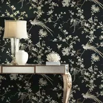 York Designer Series Bird & Blossom Chinoserie Black Wallpaper - SKU KT2173
