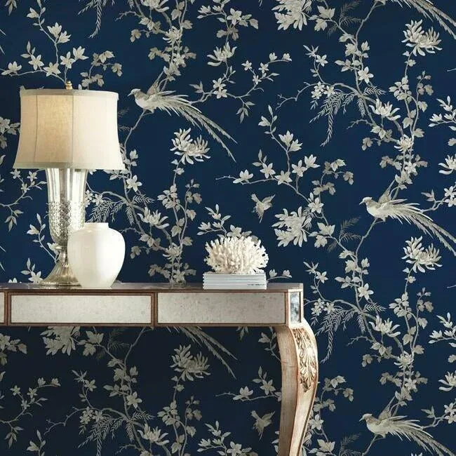 York Designer Series Bird & Blossom Chinoserie Blue Wallpaper | Wallpaper Twins York Designer Series Bird & Blossom Chinoserie Blue Wallpaper - SKU KT2171