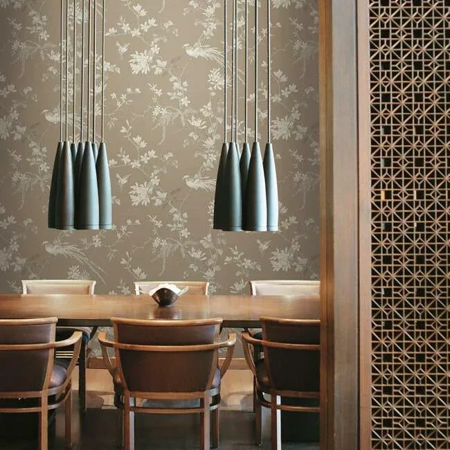 York Designer Series Bird & Blossom Chinoserie Brown Wallpaper - SKU KT2172