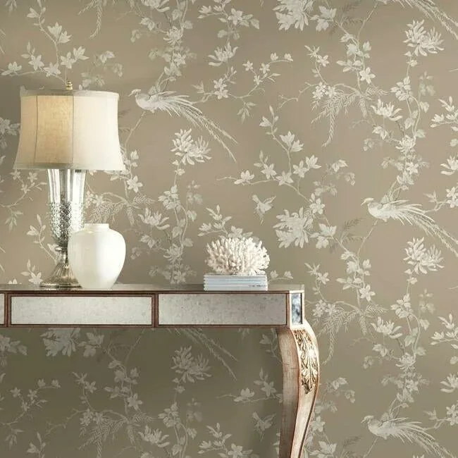 York Designer Series Bird & Blossom Chinoserie Brown Wallpaper - SKU KT2172
