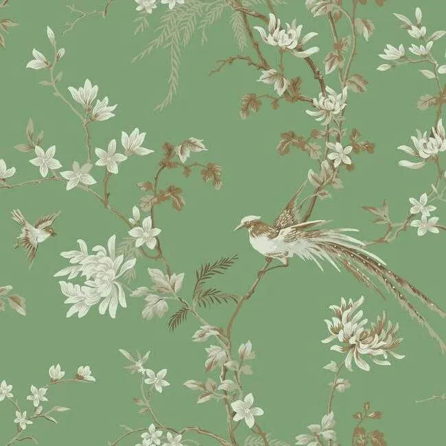 KT2175 | Bird & Blossom Chinoserie Green Wallpaper