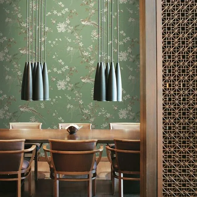 York Designer Series Bird & Blossom Chinoserie Green Wallpaper - SKU KT2175