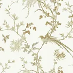 York Designer Series Bird & Blossom Chinoserie White & Gold Wallpaper | Wallpaper Twins York Designer Series Bird & Blossom Chinoserie White & Gold Wallpaper - SKU KT2174